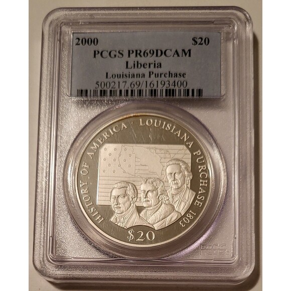 Liberia 2000 Silver Twenty Dollars Louisiana Purchase Proof PR69 DCAM PCGS - Picture 1 of 2